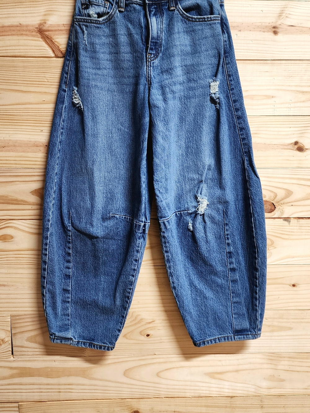 KanCan Women's Barrell Distressed Blue Jeans